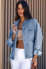 Load image into Gallery viewer, Sky Blue Roll-Up Tab Sleeve Button Down Pocket Denim Jacket
