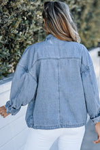 Load image into Gallery viewer, Sky Blue Roll-Up Tab Sleeve Button Down Pocket Denim Jacket
