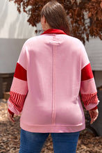 Load image into Gallery viewer, Rose Striped Patchwork Side Split Collared Plus Size Sweatshirt
