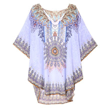 Load image into Gallery viewer, Blue Boho Print Poncho Top
