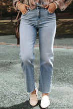 Load image into Gallery viewer, Light Blue Acid Wash Raw Edge Straight Jeans
