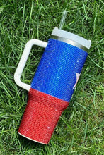 Load image into Gallery viewer, Dark Blue American Flag Star Full Rhinestone Handle Tumbler 40oz
