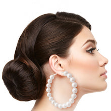 Load image into Gallery viewer, Hoops White Pearl Silver Earrings for Women
