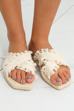 Load image into Gallery viewer, Beige Tassel Woven Crossed Straps Flat Slippers
