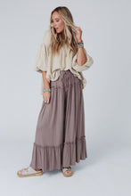 Load image into Gallery viewer, Black Frilled Drawstring High Waist Wide Leg Pants
