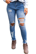 Load image into Gallery viewer, Sky Blue High Waist Distressed Skinny Jeans
