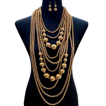 Load image into Gallery viewer, Long Gold Pearl Necklace Set
