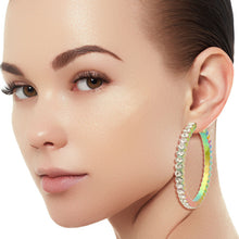 Load image into Gallery viewer, Rainbow Metal Ribbed Stone Hoops
