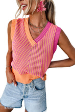 Load image into Gallery viewer, Strawberry Pink Contrast Chevron Knit V Neck Sweater Vest
