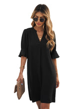 Load image into Gallery viewer, Black Ruffled Sleeve Shift Dress
