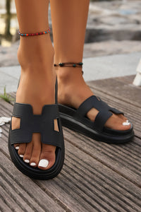Beige Cutout Design Open Toe Platform Slippers (Run Small, Size Up)