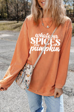 Load image into Gallery viewer, Orange Whatever Spices Your Pumpkin Graphic Corded Pullover Sweatshirt
