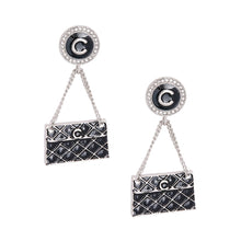 Load image into Gallery viewer, Black Quilted Bag Silver Earrings
