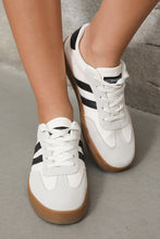 Load image into Gallery viewer, White Striped Lace-up Flat Sneakers
