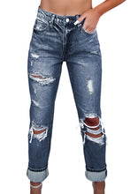 Load image into Gallery viewer, Sky Blue Light Wash Frayed Slim Fit High Waist Jeans
