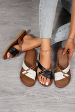 Load image into Gallery viewer, Black Criss Cross PU Leather Flat Slippers
