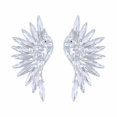 Silver Stone Wing Design Clip On Earrings