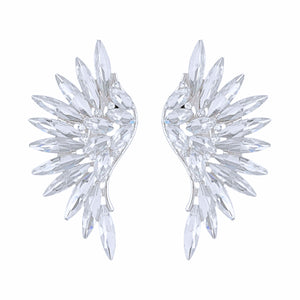 Silver Stone Wing Design Clip On Earrings