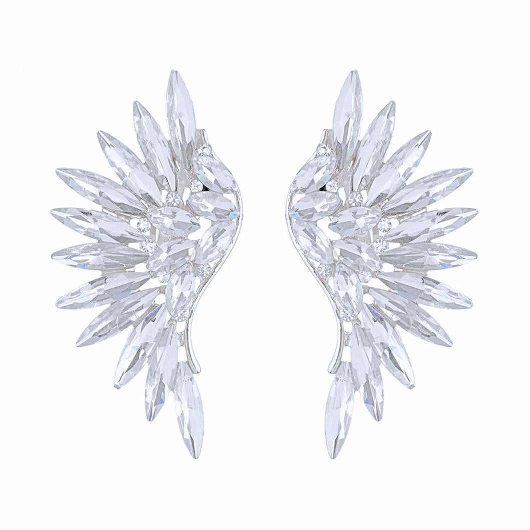 Silver Stone Wing Design Clip On Earrings