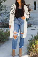 Load image into Gallery viewer, Beige Flower Embroidered Drop Shoulder Open Front Duster Cardigan
