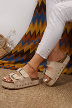 Load image into Gallery viewer, Beige Suede Buckle Decor Footbed Sandal Slippers
