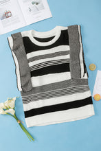 Load image into Gallery viewer, Black Plus Size Mixed Striped Print Ruffled Sweater Vest
