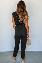 Load image into Gallery viewer, Black Shirred High Waist Sleeveless V Neck Jumpsuit
