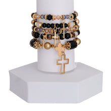 Load image into Gallery viewer, Black Glass Bead Cross Bracelets
