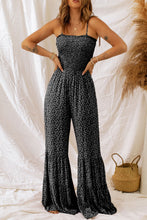 Load image into Gallery viewer, Black Khaki Thin Straps Smocked Bodice Wide Leg Floral Jumpsuit
