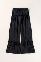 Load image into Gallery viewer, Black Frilled Drawstring High Waist Wide Leg Pants
