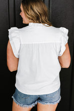 Load image into Gallery viewer, White Textured Ruffled Flutter Sleeve Plus Size Blouse
