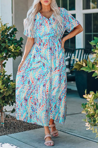 Rose Wrap V Neck Floral Maxi Dress