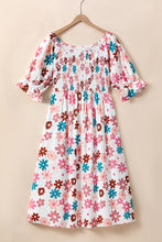 Load image into Gallery viewer, White Plus Size Flower Print Smocked Off Shoulder Dress
