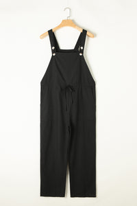 Black Drawstring Buttoned Straps Cropped Overall Jumper