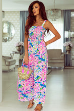 Load image into Gallery viewer, Pink Abstract Floral Painting Smocked Wide Leg Jumpsuit
