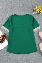 Load image into Gallery viewer, Black Lace Trim V Neck Short Sleeve Blouse
