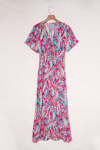 Rose Wrap V Neck Floral Maxi Dress