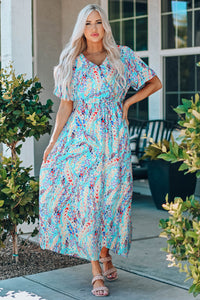 Rose Wrap V Neck Floral Maxi Dress