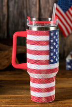 Load image into Gallery viewer, Red Rhinestone American Flag Print Handled 40oz Thermos Tumbler
