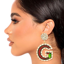 Load image into Gallery viewer, Gold Red and Green G Earrings
