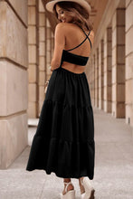 Load image into Gallery viewer, Black Crossover Backless Bodice Tiered Maxi Dress
