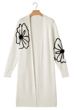 Load image into Gallery viewer, Beige Flower Embroidered Drop Shoulder Open Front Duster Cardigan
