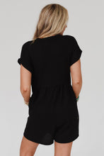 Load image into Gallery viewer, Black V Neck Buttons Loose Cuffed Short Sleeve Romper
