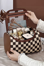 Load image into Gallery viewer, Black Checkered PU Leather Zipper Makeup Bag
