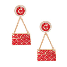 Load image into Gallery viewer, Red Quilted Bag Gold Earrings
