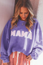 Load image into Gallery viewer, Purple MAMA Ribbed Crew Neck Pullover Sweatshirt
