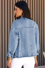 Load image into Gallery viewer, Sky Blue Roll-Up Tab Sleeve Button Down Pocket Denim Jacket
