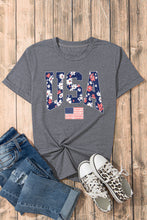 Load image into Gallery viewer, Gray Blooming USA Flag Print Casual T Shirt
