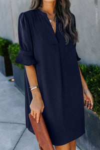 Black Ruffled Sleeve Shift Dress