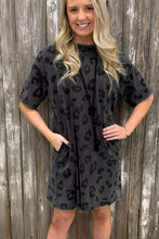 Load image into Gallery viewer, Gray Vintage Washed Leopard T-Shirt Dress with Pockets
